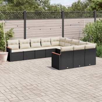 ARDEBO.de - 11-tlg. Garten-Sofagarnitur mit Kissen Schwarz Poly Rattan