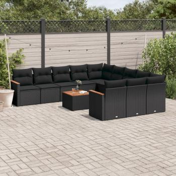 ARDEBO.de - 12-tlg. Garten-Sofagarnitur mit Kissen Schwarz Poly Rattan