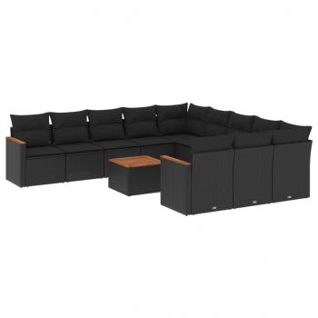 12-tlg. Garten-Sofagarnitur mit Kissen Schwarz Poly Rattan