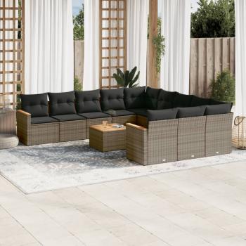 ARDEBO.de - 12-tlg. Garten-Sofagarnitur mit Kissen Grau Poly Rattan