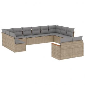 12-tlg. Garten-Sofagarnitur mit Kissen Beige Poly Rattan