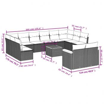 13-tlg. Garten-Sofagarnitur mit Kissen Grau Poly Rattan