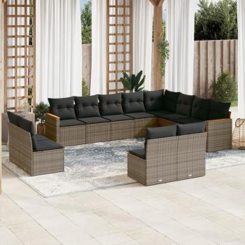 ARDEBO.de - 12-tlg. Garten-Sofagarnitur mit Kissen Grau Poly Rattan