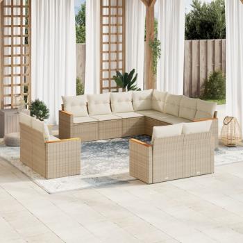 ARDEBO.de - 11-tlg. Garten-Sofagarnitur mit Kissen Beige Poly Rattan