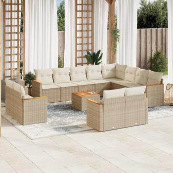 ARDEBO.de - 13-tlg. Garten-Sofagarnitur mit Kissen Beige Poly Rattan