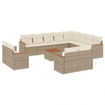 13-tlg. Garten-Sofagarnitur mit Kissen Beige Poly Rattan