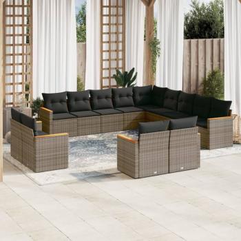 ARDEBO.de - 13-tlg. Garten-Sofagarnitur mit Kissen Grau Poly Rattan