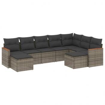 9-tlg. Garten-Sofagarnitur mit Kissen Grau Poly Rattan