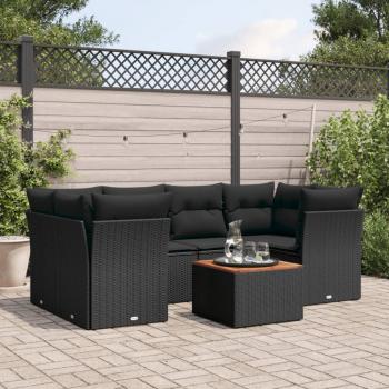 ARDEBO.de - 7-tlg. Garten-Sofagarnitur mit Kissen Schwarz Poly Rattan