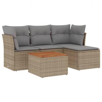 5-tlg. Garten-Sofagarnitur mit Kissen Beige Poly Rattan