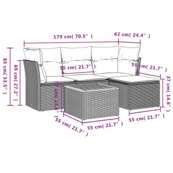 5-tlg. Garten-Sofagarnitur mit Kissen Beige Poly Rattan