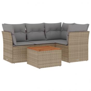 5-tlg. Garten-Sofagarnitur mit Kissen Beige Poly Rattan