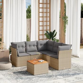 ARDEBO.de - 6-tlg. Garten-Sofagarnitur mit Kissen Beige Poly Rattan