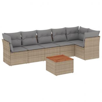 7-tlg. Garten-Sofagarnitur mit Kissen Beige Poly Rattan