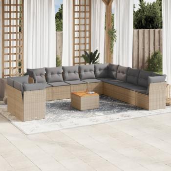 ARDEBO.de - 12-tlg. Garten-Sofagarnitur mit Kissen Beige Poly Rattan