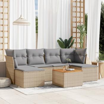 ARDEBO.de - 7-tlg. Garten-Sofagarnitur mit Kissen Beige Poly Rattan