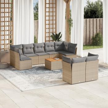 ARDEBO.de - 10-tlg. Garten-Sofagarnitur mit Kissen Beige Poly Rattan