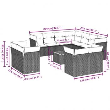 13-tlg. Garten-Sofagarnitur mit Kissen Schwarz Poly Rattan