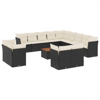 14-tlg. Garten-Sofagarnitur mit Kissen Schwarz Poly Rattan