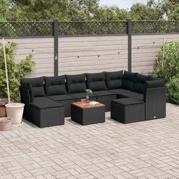 ARDEBO.de - 10-tlg. Garten-Sofagarnitur mit Kissen Schwarz Poly Rattan