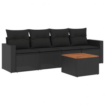 5-tlg. Garten-Sofagarnitur mit Kissen Schwarz Poly Rattan