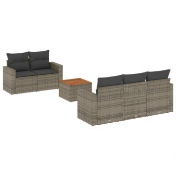 6-tlg. Garten-Sofagarnitur mit Kissen Grau Poly Rattan