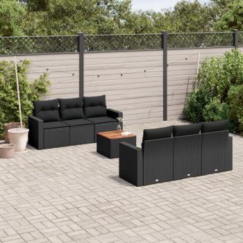 ARDEBO.de - 7-tlg. Garten-Sofagarnitur mit Kissen Schwarz Poly Rattan