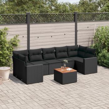 ARDEBO.de - 8-tlg. Garten-Sofagarnitur mit Kissen Schwarz Poly Rattan