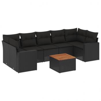 8-tlg. Garten-Sofagarnitur mit Kissen Schwarz Poly Rattan