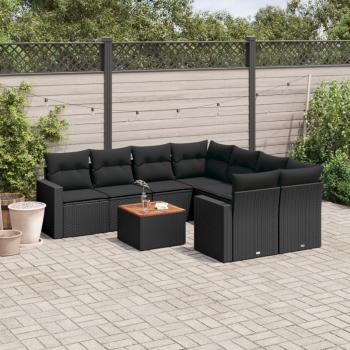 ARDEBO.de - 9-tlg. Garten-Sofagarnitur mit Kissen Schwarz Poly Rattan