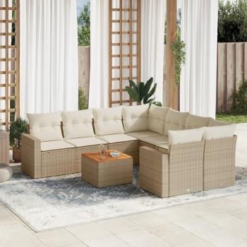 ARDEBO.de - 9-tlg. Garten-Sofagarnitur mit Kissen Beige Poly Rattan