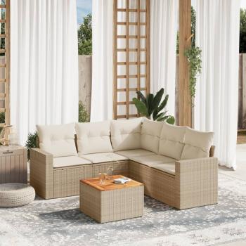 ARDEBO.de - 6-tlg. Garten-Sofagarnitur mit Kissen Beige Poly Rattan