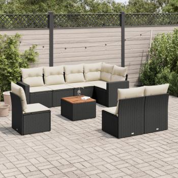 ARDEBO.de - 9-tlg. Garten-Sofagarnitur mit Kissen Schwarz Poly Rattan