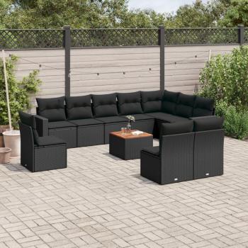 ARDEBO.de - 11-tlg. Garten-Sofagarnitur mit Kissen Schwarz Poly Rattan