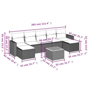 8-tlg. Garten-Sofagarnitur mit Kissen Schwarz Poly Rattan