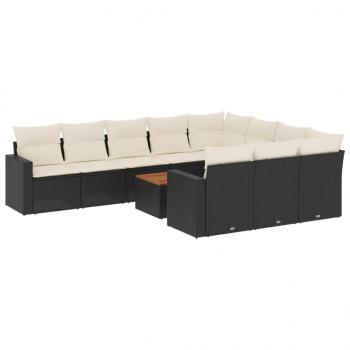 11-tlg. Garten-Sofagarnitur mit Kissen Schwarz Poly Rattan