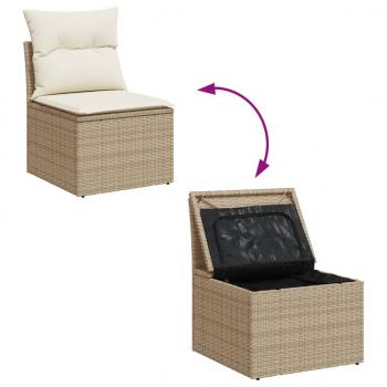 12-tlg. Garten-Sofagarnitur mit Kissen Beige Poly Rattan