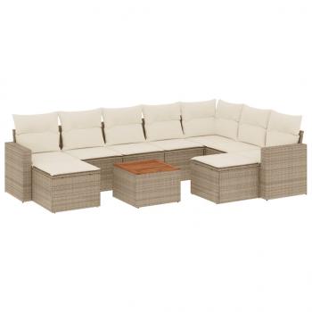 10-tlg. Garten-Sofagarnitur mit Kissen Beige Poly Rattan