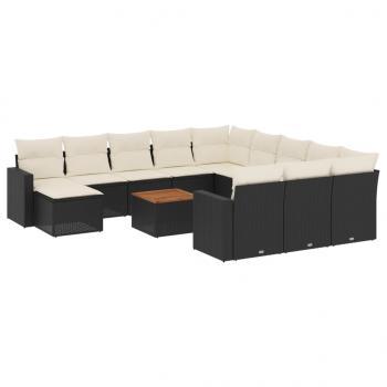 ARDEBO.de - 13-tlg. Garten-Sofagarnitur mit Kissen Schwarz Poly Rattan