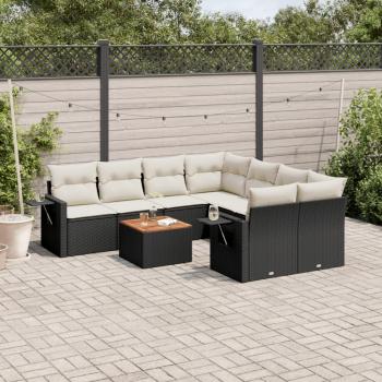 ARDEBO.de - 9-tlg. Garten-Sofagarnitur mit Kissen Schwarz Poly Rattan