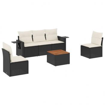 6-tlg. Garten-Sofagarnitur mit Kissen Schwarz Poly Rattan