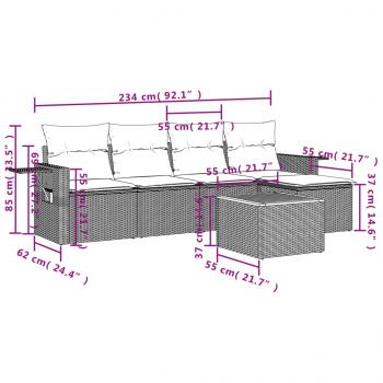 6-tlg. Garten-Sofagarnitur mit Kissen Schwarz Poly Rattan