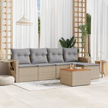 ARDEBO.de - 6-tlg. Garten-Sofagarnitur mit Kissen Beige Poly Rattan