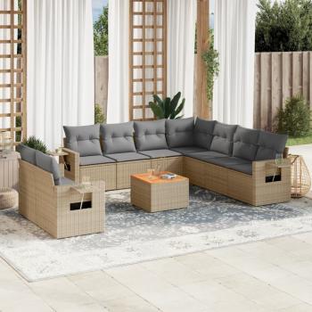 ARDEBO.de - 10-tlg. Garten-Sofagarnitur mit Kissen Beige Poly Rattan