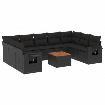 10-tlg. Garten-Sofagarnitur mit Kissen Schwarz Poly Rattan