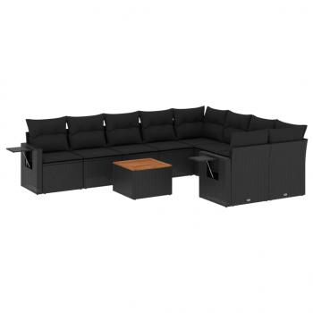 10-tlg. Garten-Sofagarnitur mit Kissen Schwarz Poly Rattan