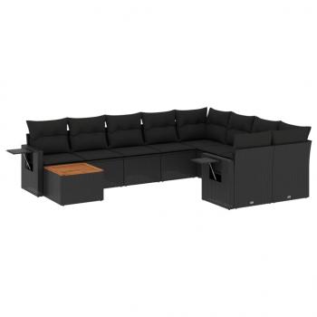 10-tlg. Garten-Sofagarnitur mit Kissen Schwarz Poly Rattan