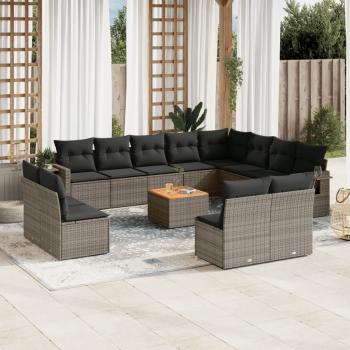 ARDEBO.de - 13-tlg. Garten-Sofagarnitur mit Kissen Grau Poly Rattan