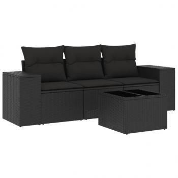 ARDEBO.de - 4-tlg. Garten-Sofagarnitur mit Kissen Schwarz Poly Rattan