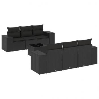 7-tlg. Garten-Sofagarnitur mit Kissen Schwarz Poly Rattan